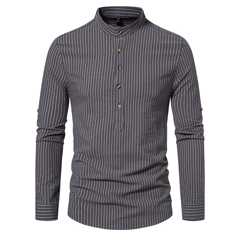 Men's Striped Henley Collar Long Sleeve Shirt