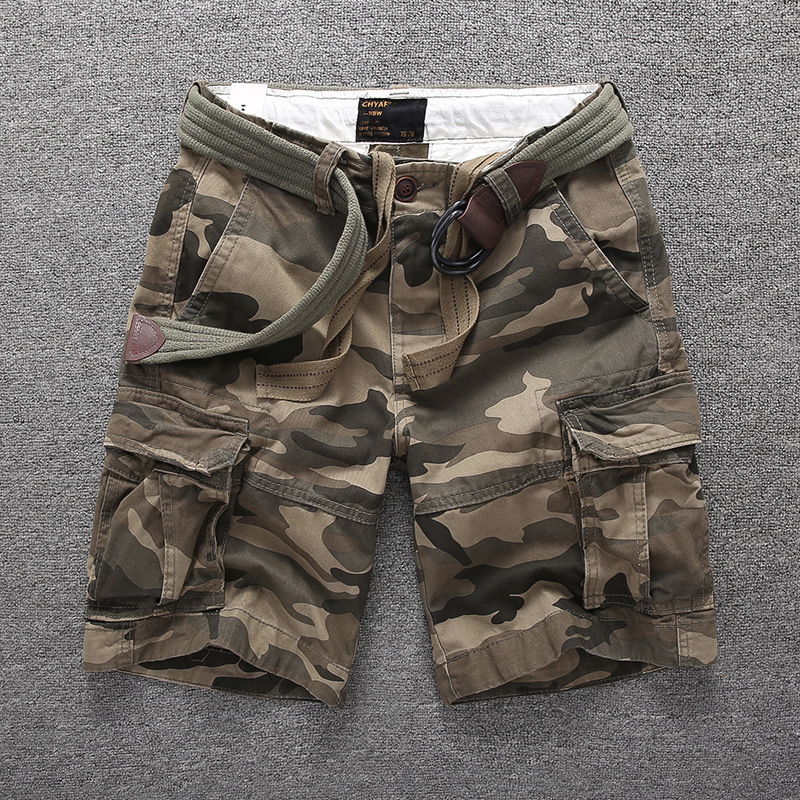Men's Multiple Pockets Straight Camouflage Cargo Shorts with Belt