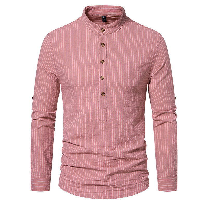 Men's Striped Henley Collar Long Sleeve Shirt