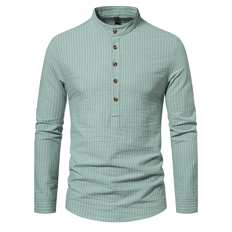 Men's Striped Henley Collar Long Sleeve Shirt