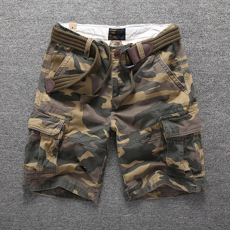 Men's Multiple Pockets Straight Camouflage Cargo Shorts with Belt