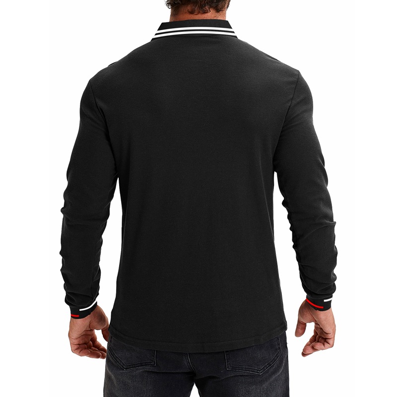 Men's Spring Slim Fit Color Block Long Sleeve Polo Shirt