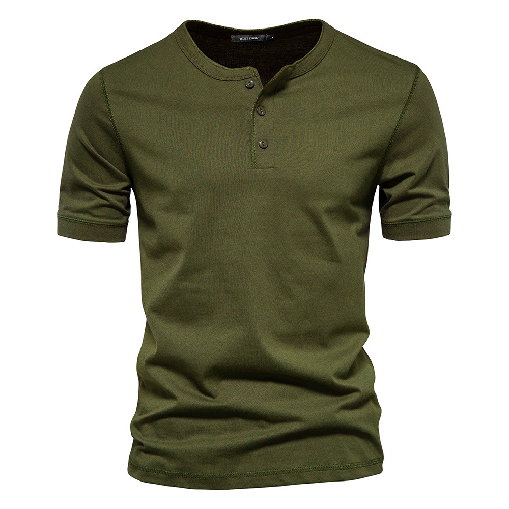 Men's Vintage Front Placket Button Neck Short Sleeve Henley T-Shirt