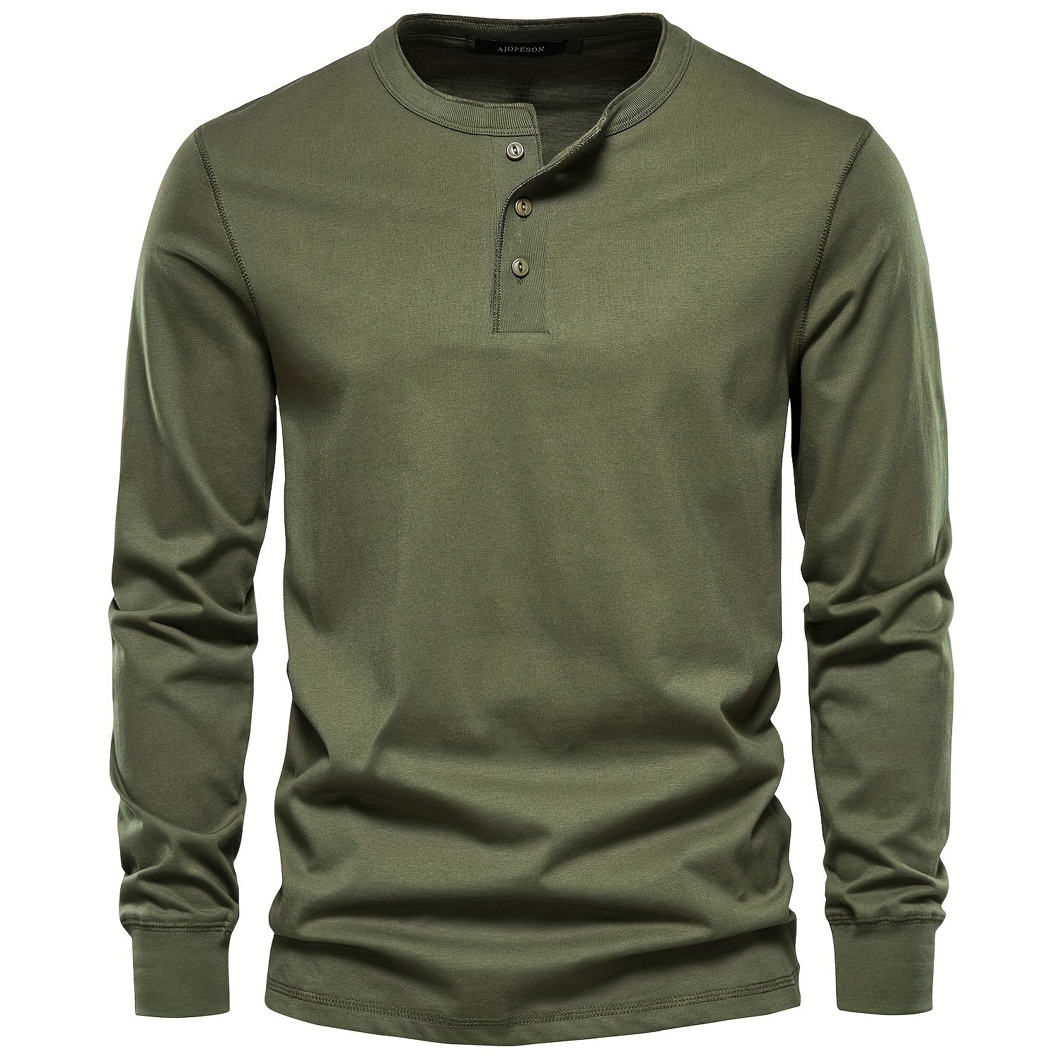 Rogers Solid Color Casual Henley  Long Sleeve T-shirt