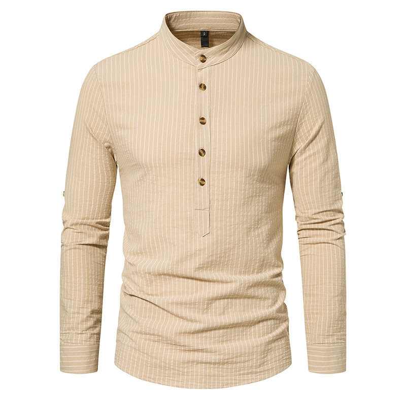 Men's Striped Henley Collar Long Sleeve Shirt