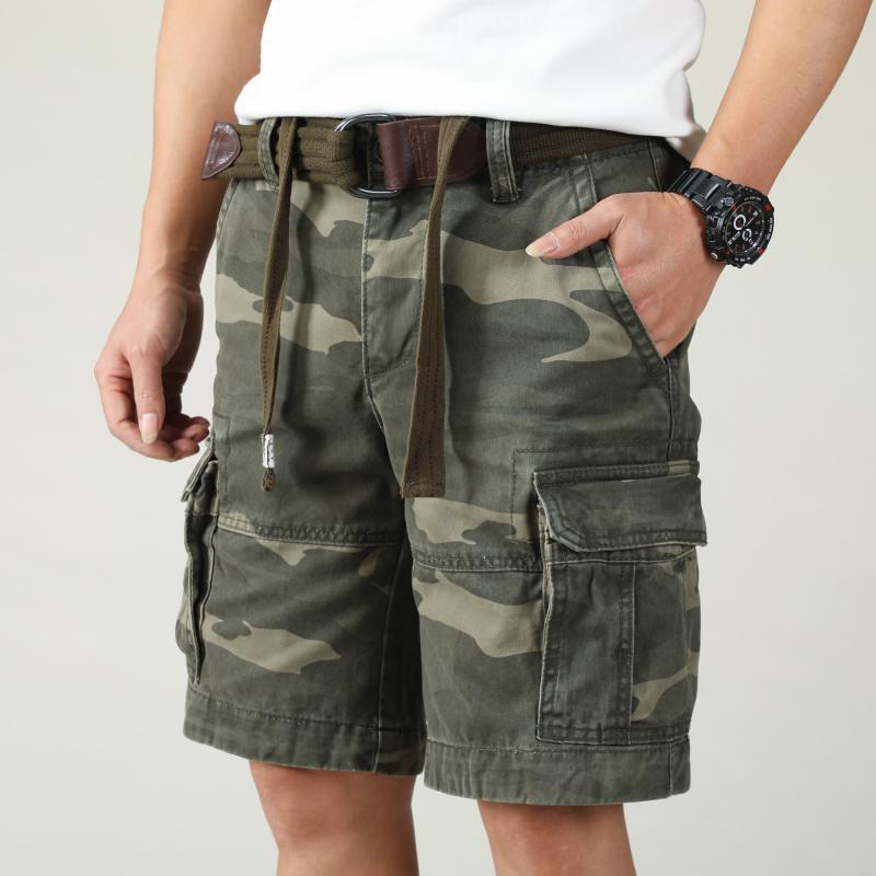 Men's Multiple Pockets Straight Camouflage Cargo Shorts with Belt