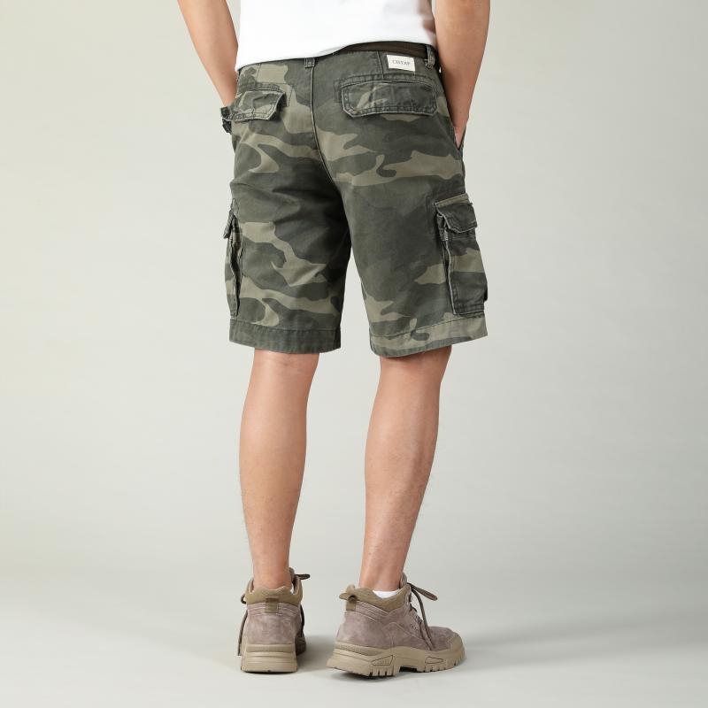 Men's Multiple Pockets Straight Camouflage Cargo Shorts with Belt