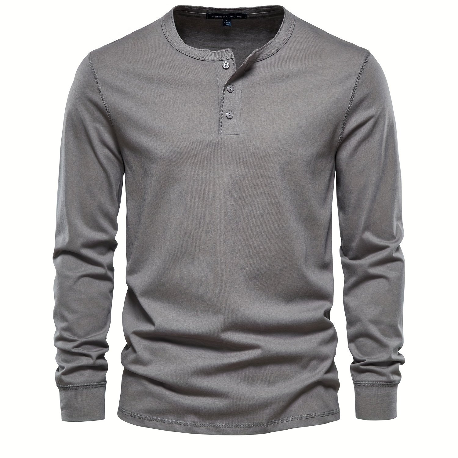 Rogers Solid Color Casual Henley  Long Sleeve T-shirt