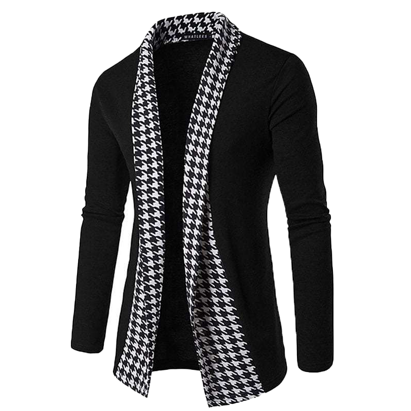 Men's Vintage Houndstooth Patchwork Cardigan