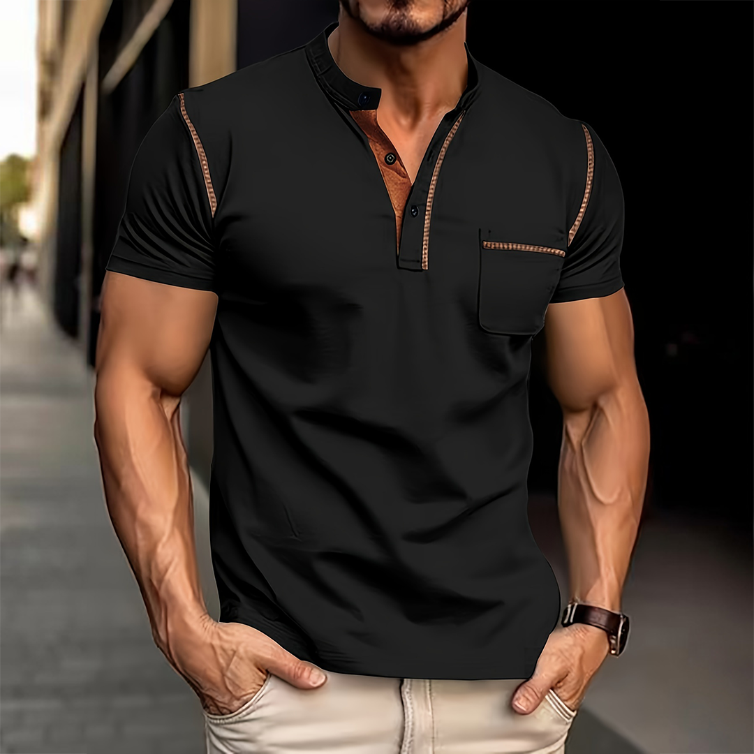 Men's Sports Color Block Henley Collar Polo Shirt