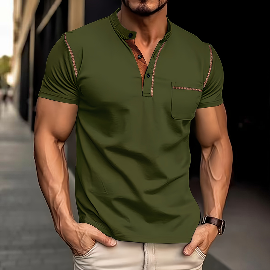Men's Sports Color Block Henley Collar Polo Shirt