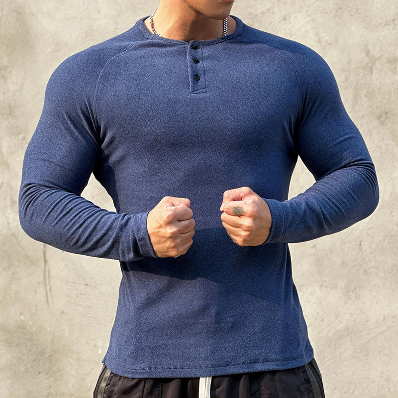 Men's Fleece-Lined Henley Long Sleeved Shirt