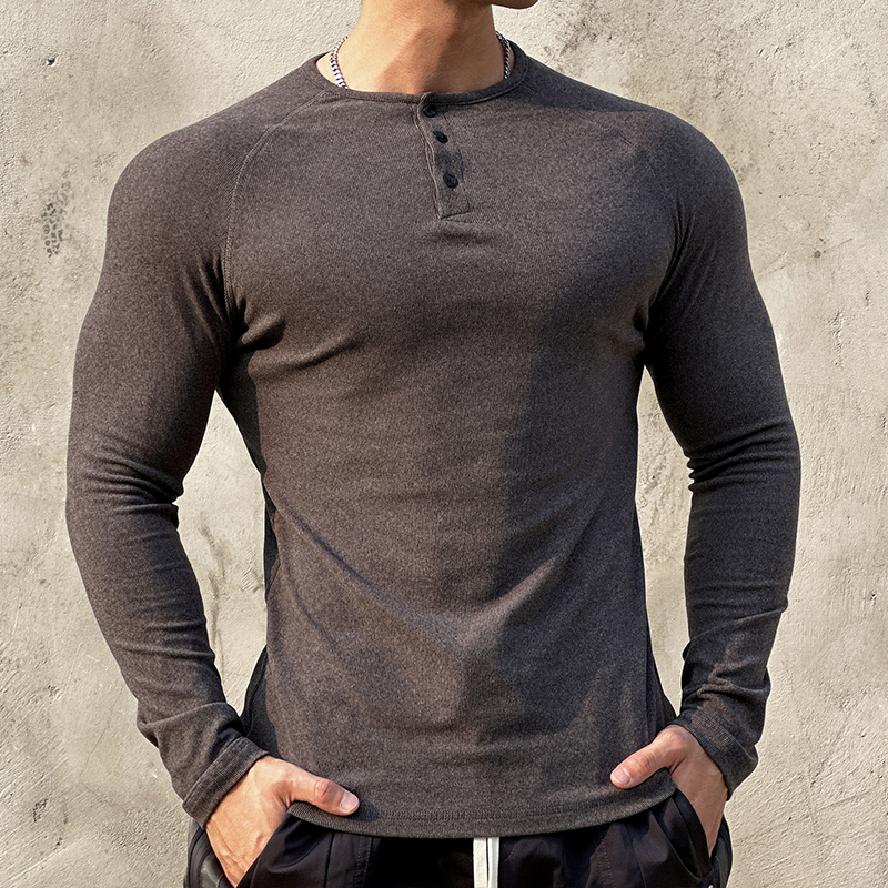 Men's Fleece-Lined Henley Long Sleeved Shirt