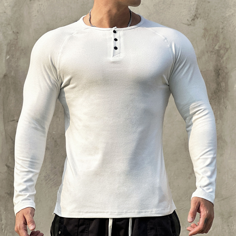 Men's Fleece-Lined Henley Long Sleeved Shirt