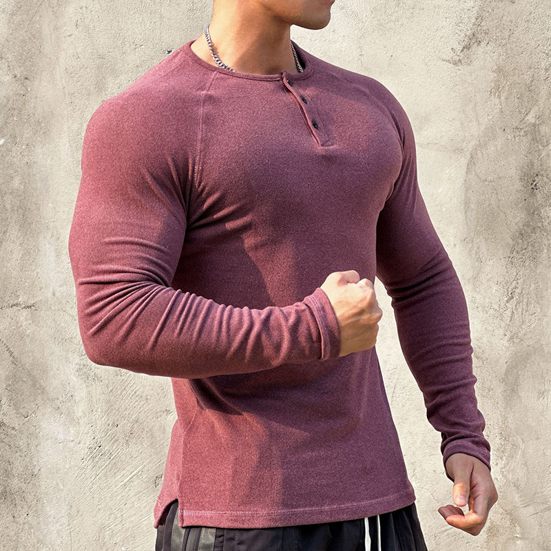 Men's Fleece-Lined Henley Long Sleeved Shirt