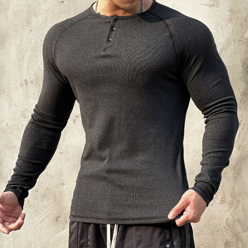 Men's Fleece-Lined Henley Long Sleeved Shirt