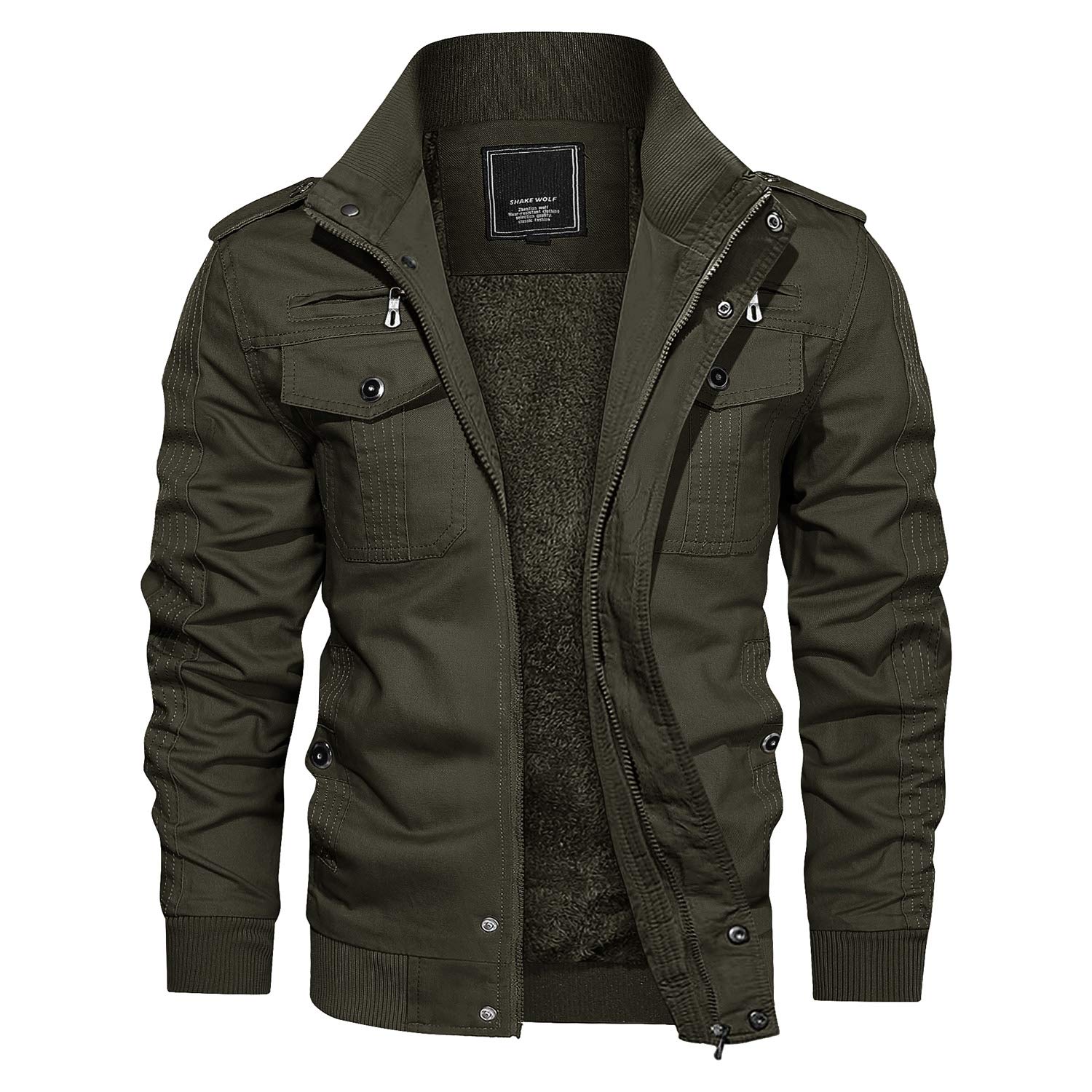 Men's Winter Casual Thicken Multi-Pocket Field Jacket Outwear Fleece Cargo Jackets Coat