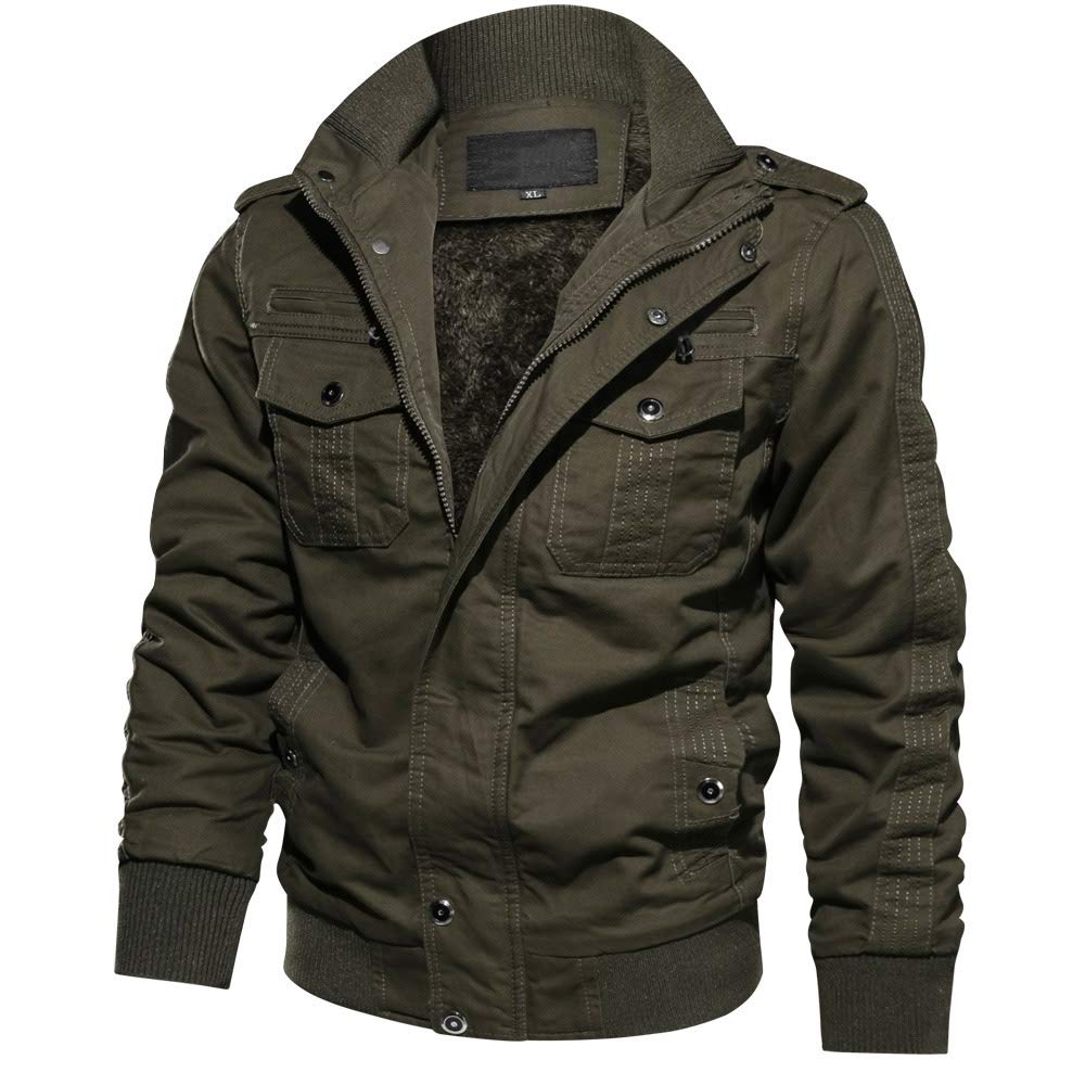Men's Winter Casual Thicken Multi-Pocket Field Jacket Outwear Fleece Cargo Jackets Coat