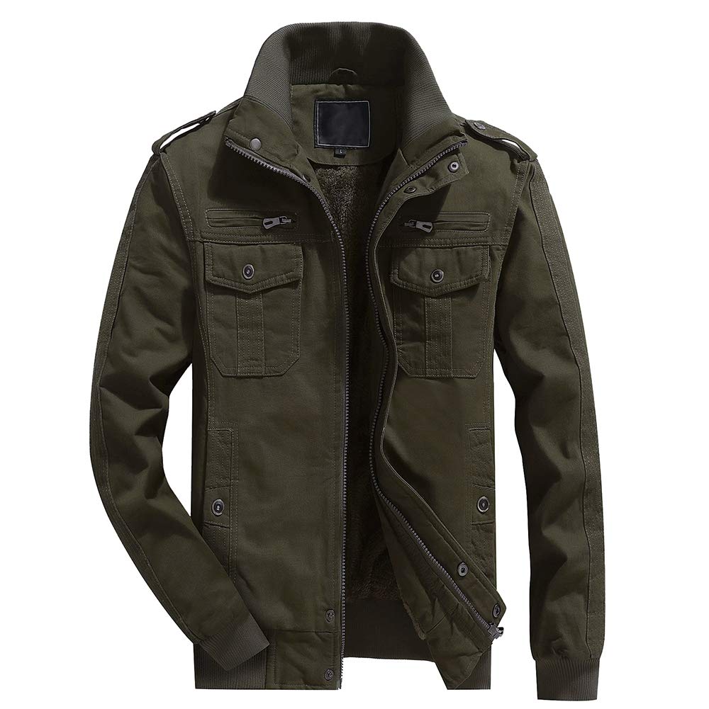 Men's Winter Casual Thicken Multi-Pocket Field Jacket Outwear Fleece Cargo Jackets Coat