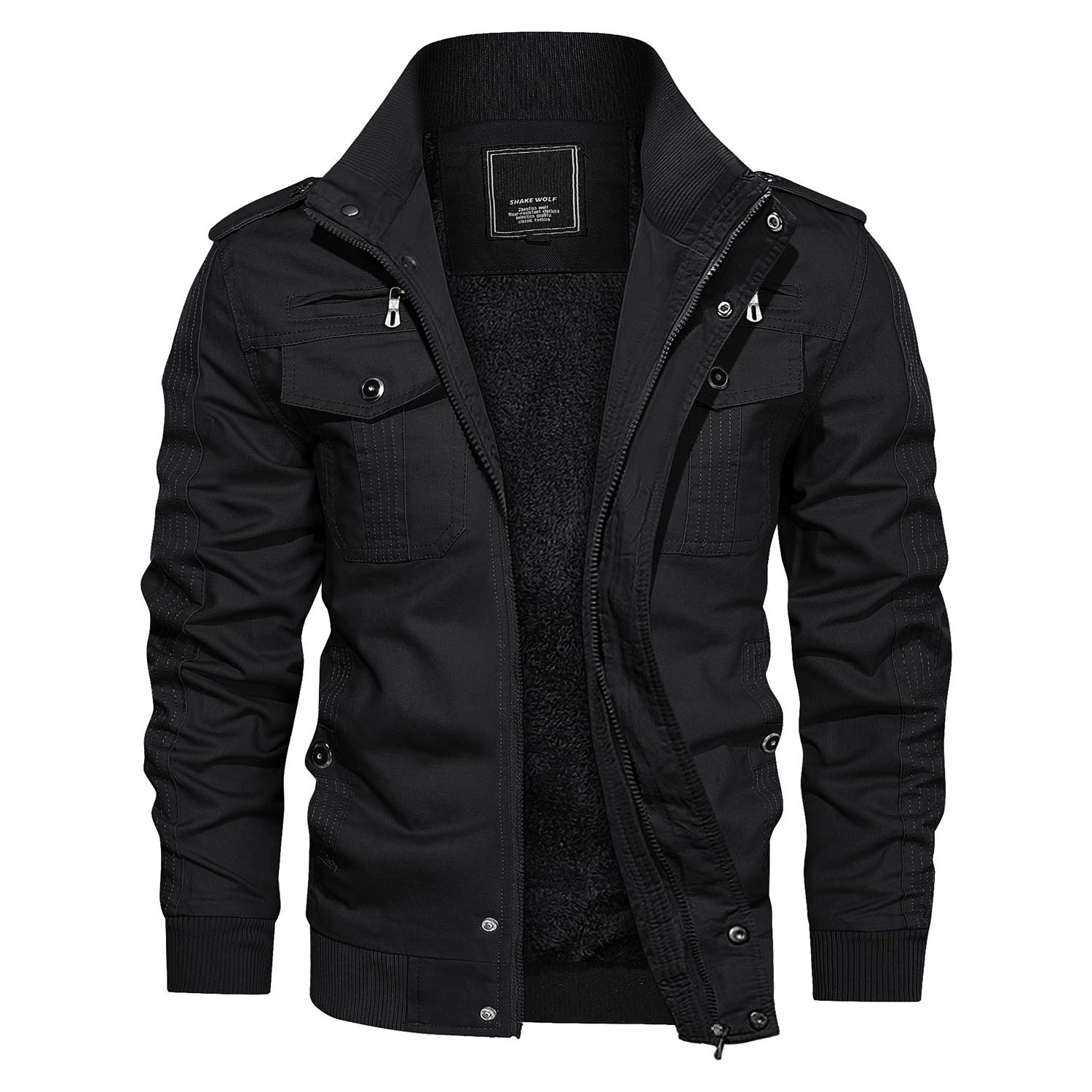 Men's Winter Casual Thicken Multi-Pocket Field Jacket Outwear Fleece Cargo Jackets Coat