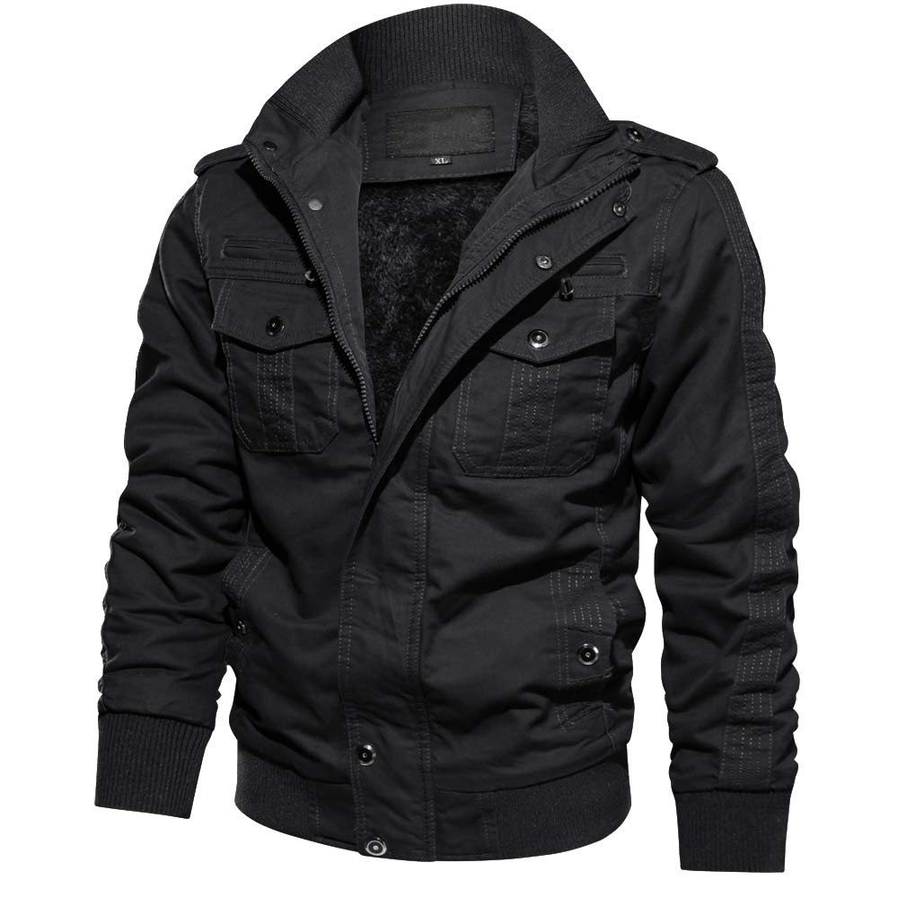 Men's Winter Casual Thicken Multi-Pocket Field Jacket Outwear Fleece Cargo Jackets Coat