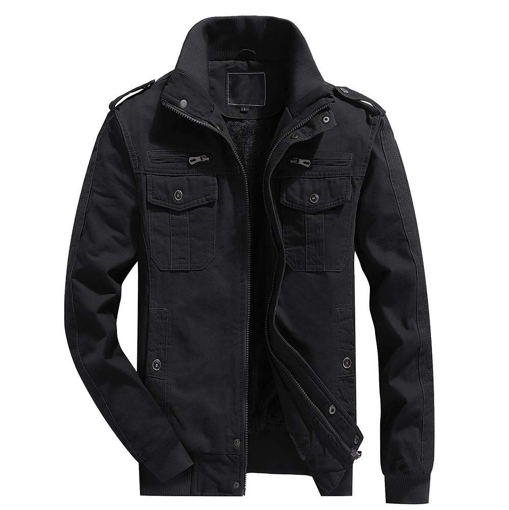 Men's Winter Casual Thicken Multi-Pocket Field Jacket Outwear Fleece Cargo Jackets Coat
