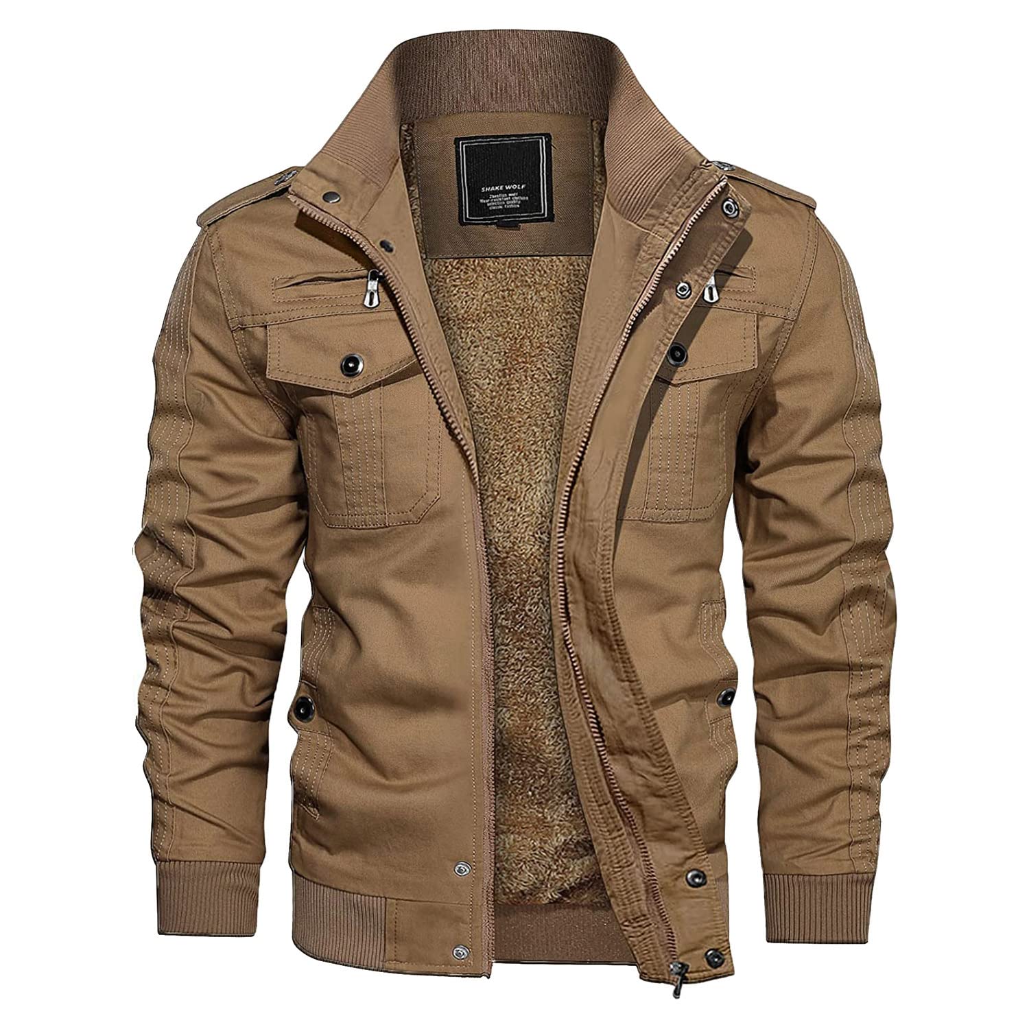 Men's Winter Casual Thicken Multi-Pocket Field Jacket Outwear Fleece Cargo Jackets Coat
