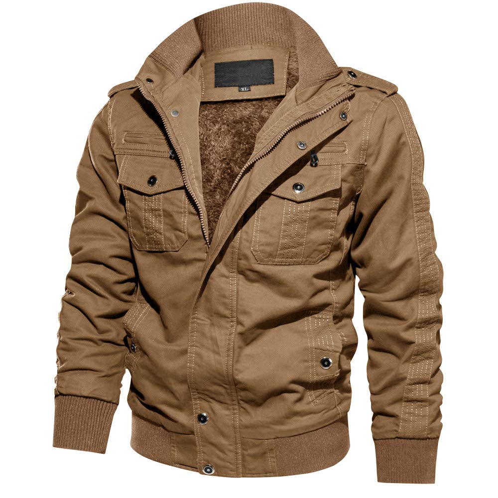 Men's Winter Casual Thicken Multi-Pocket Field Jacket Outwear Fleece Cargo Jackets Coat