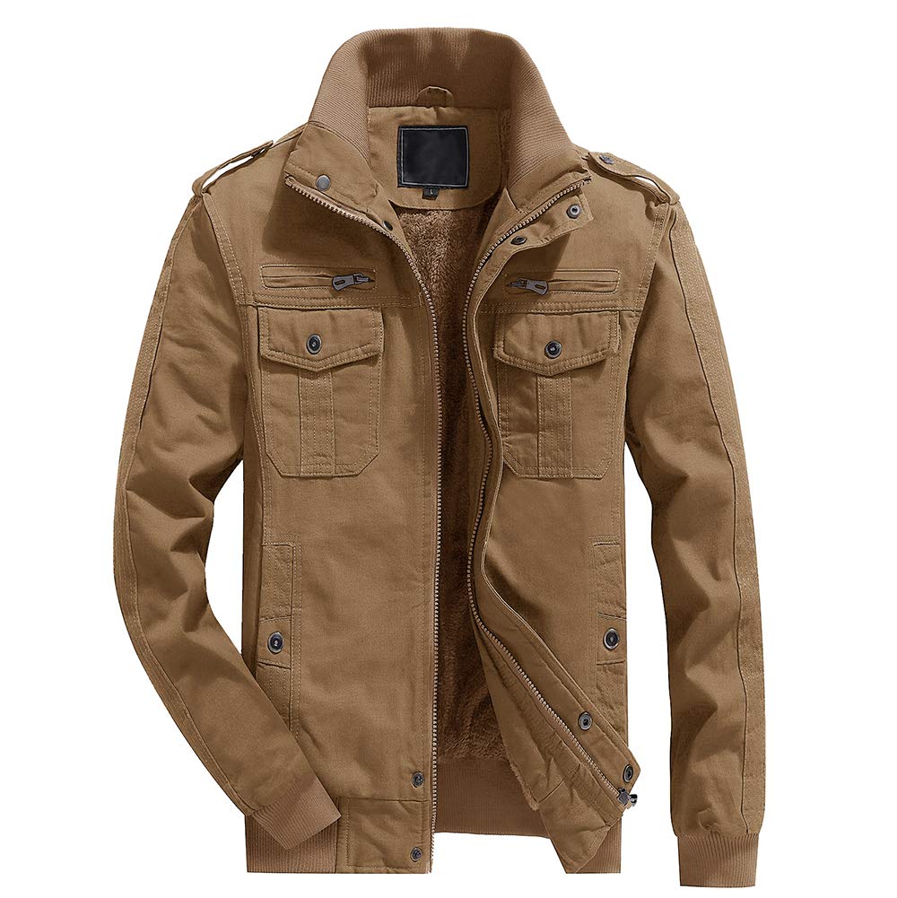 Men's Winter Casual Thicken Multi-Pocket Field Jacket Outwear Fleece Cargo Jackets Coat