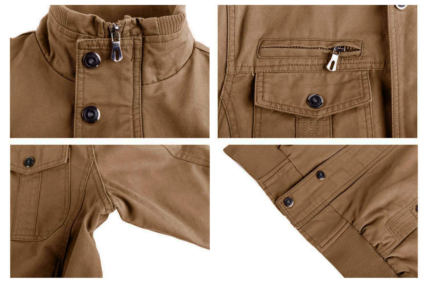 Men's Winter Casual Thicken Multi-Pocket Field Jacket Outwear Fleece Cargo Jackets Coat