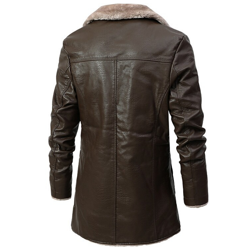 Men's Faux Leather Single Breasted Shearling Coat