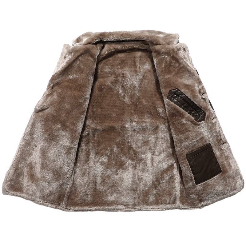 Men's Faux Leather Single Breasted Shearling Coat