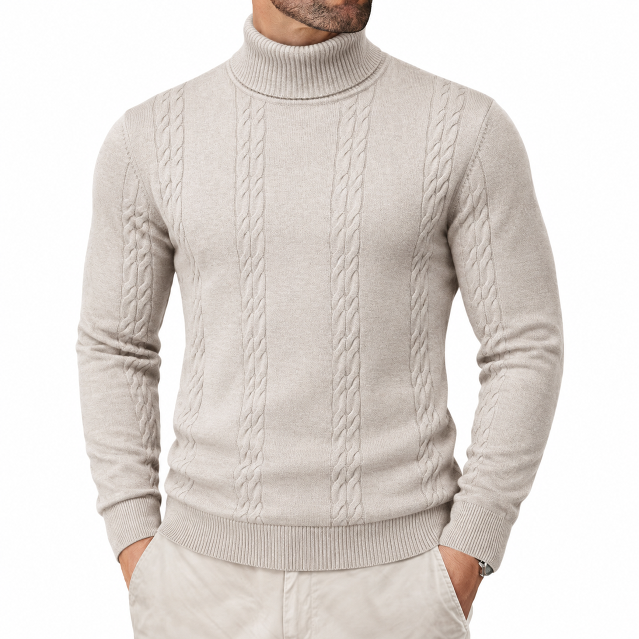 Men's Cable-Knit Turtleneck Sweater