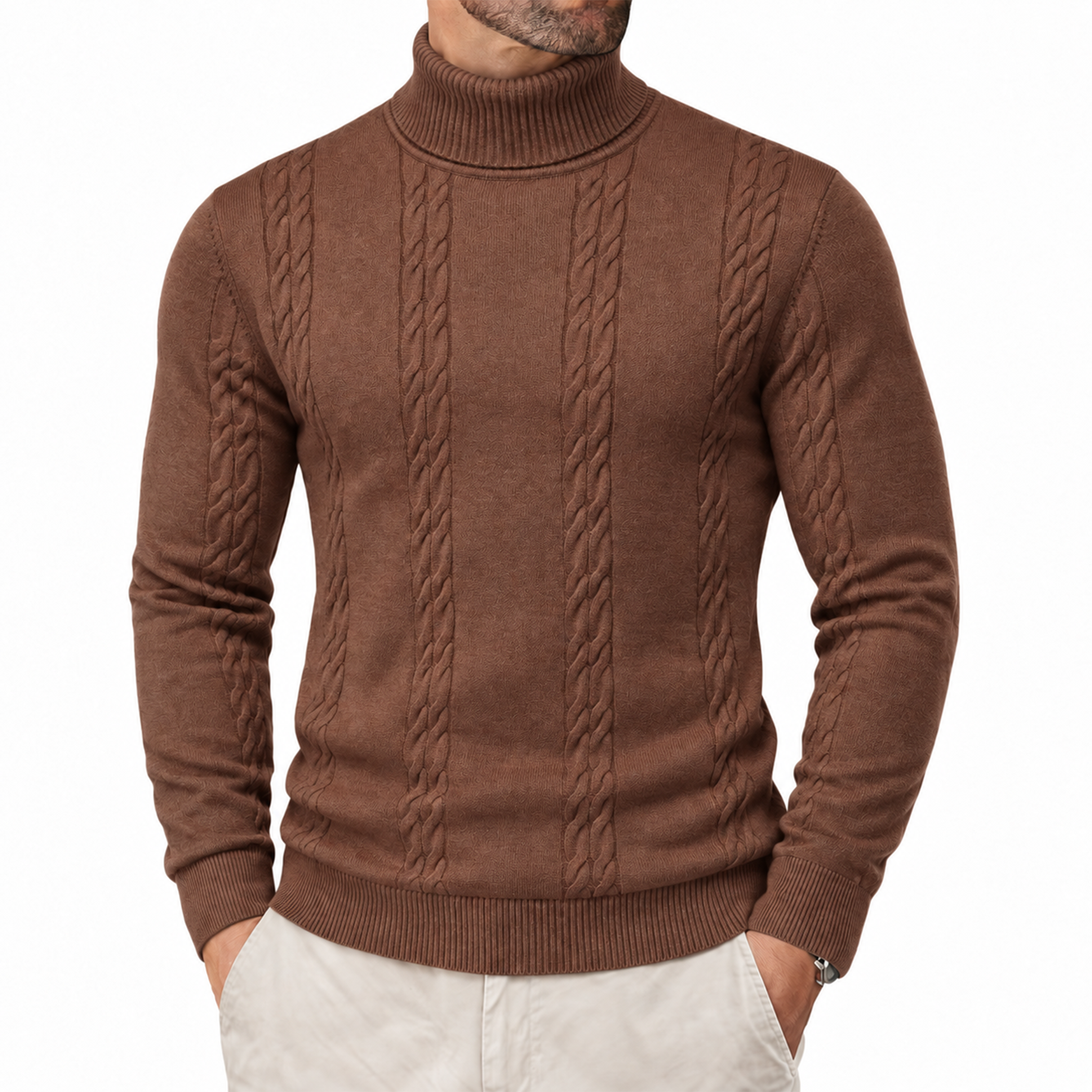 Men's Cable-Knit Turtleneck Sweater