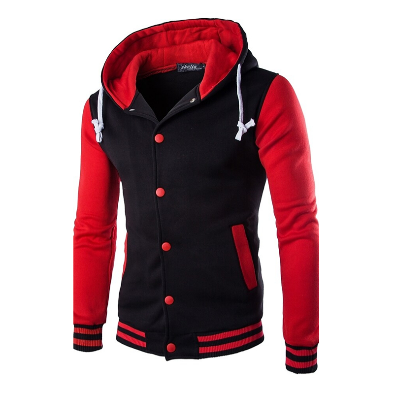 Men's Color Block Button Up Drawstring Hoodie