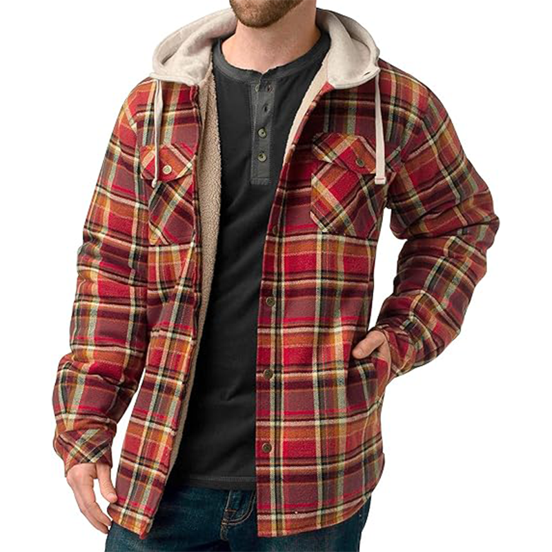 Men's Digital Print Quilted Lined Fake Two Piece Windproof Hooded Jacket