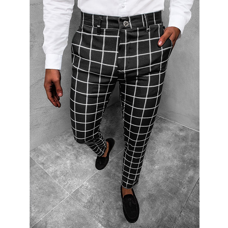 Men's 3D Print Check Slim Fit Chino Pants