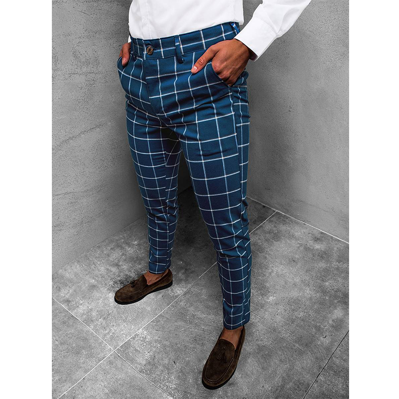 Men's 3D Print Check Slim Fit Chino Pants