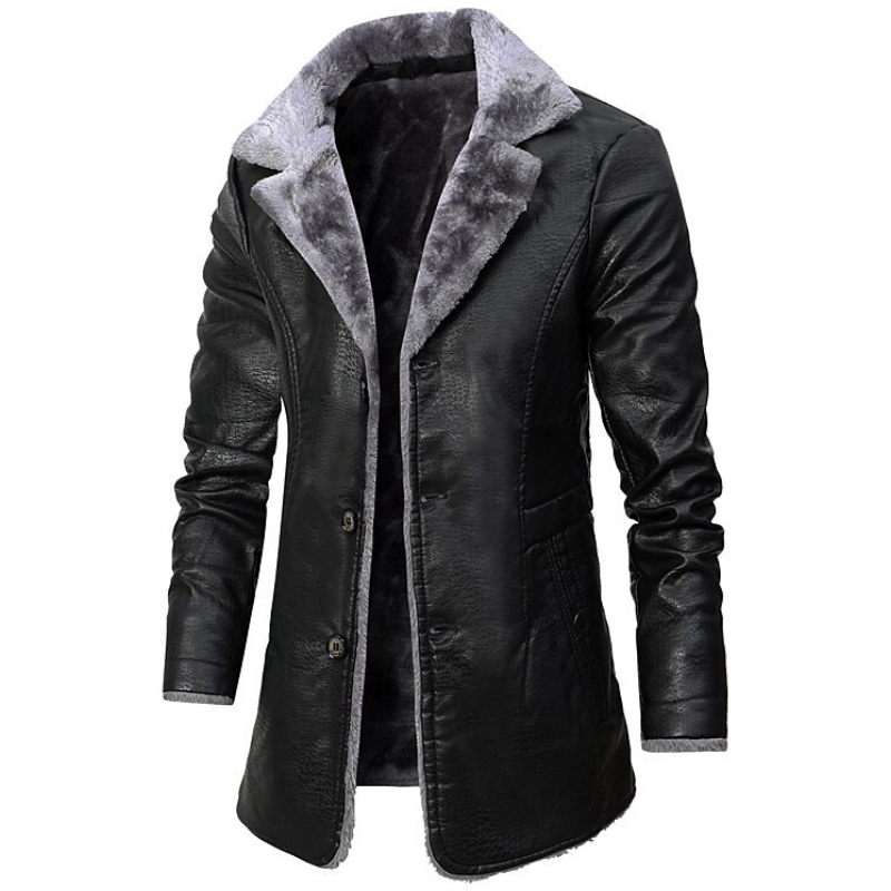 Men's Faux Leather Single Breasted Shearling Coat