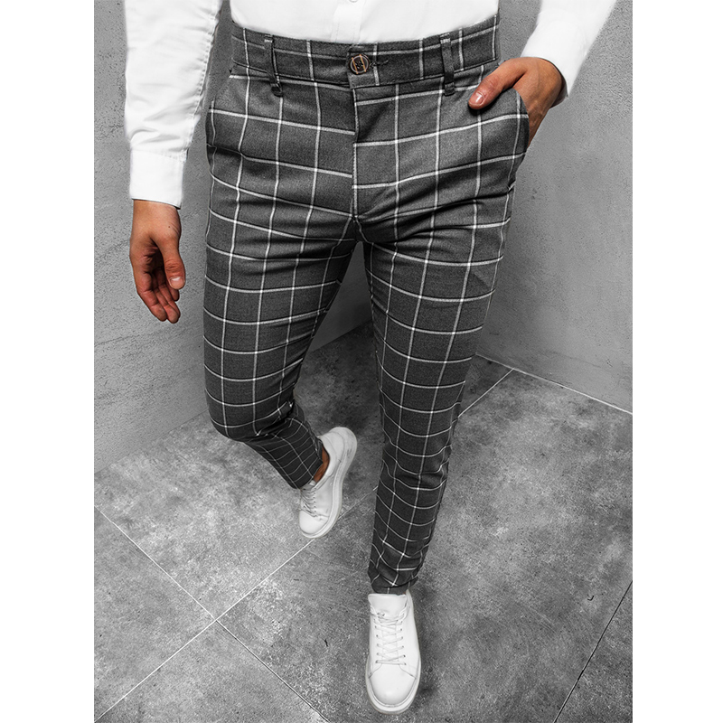 Men's 3D Print Check Slim Fit Chino Pants
