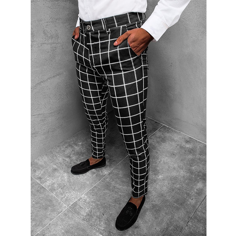 Men's 3D Print Check Slim Fit Chino Pants