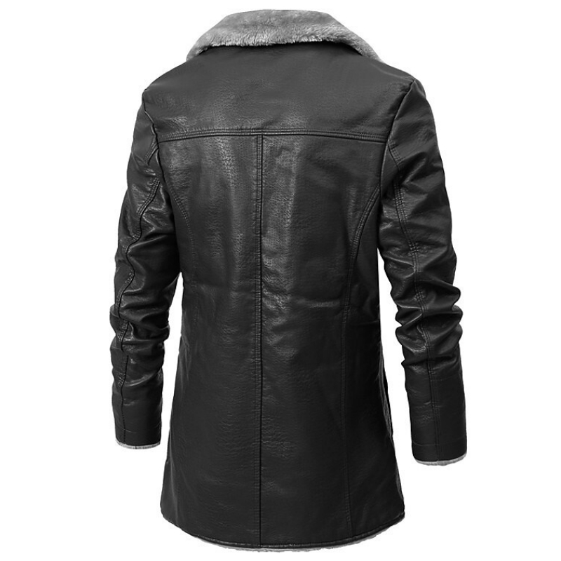 Men's Faux Leather Single Breasted Shearling Coat