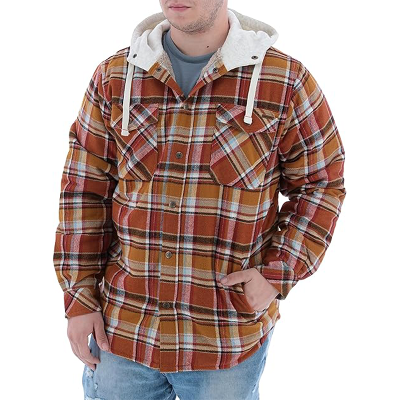 Men's Digital Print Quilted Lined Fake Two Piece Windproof Hooded Jacket