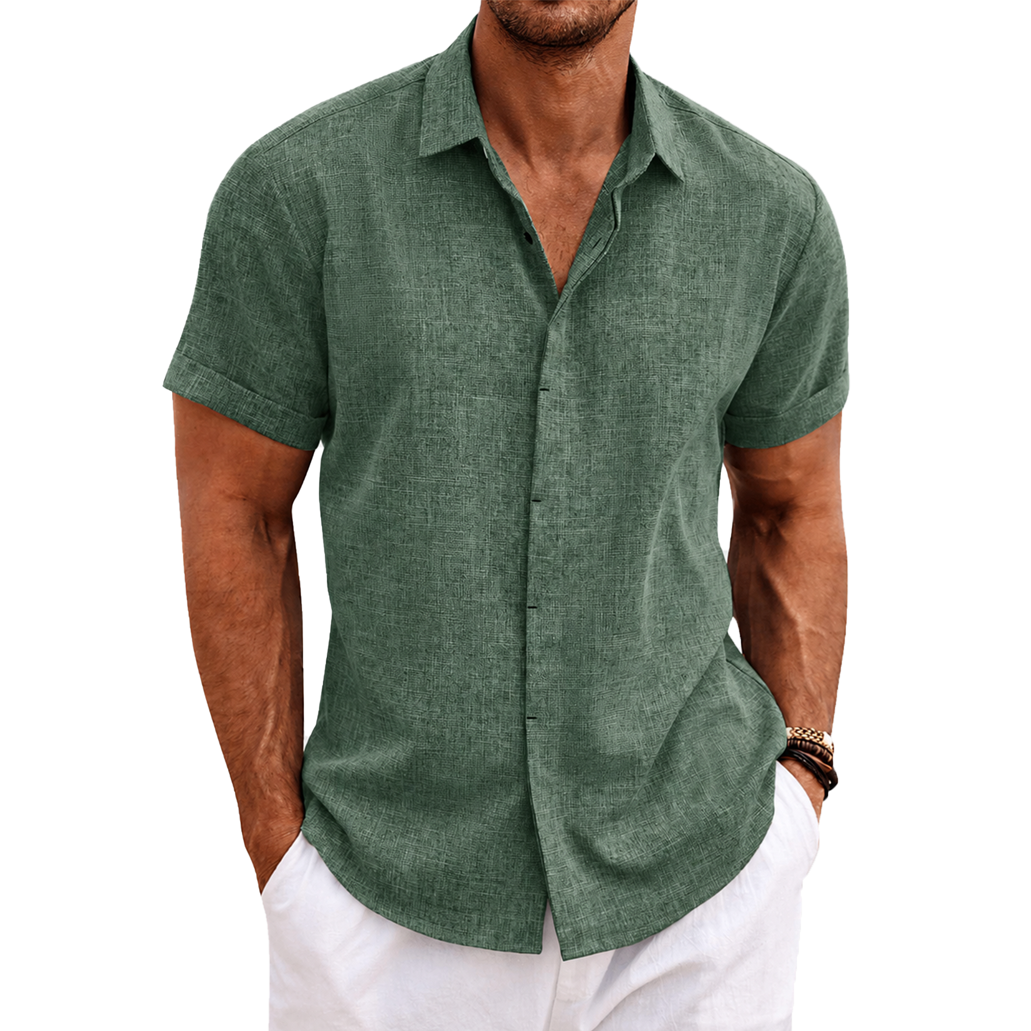 Men's Linen Short Sleeve Button Down Shirt