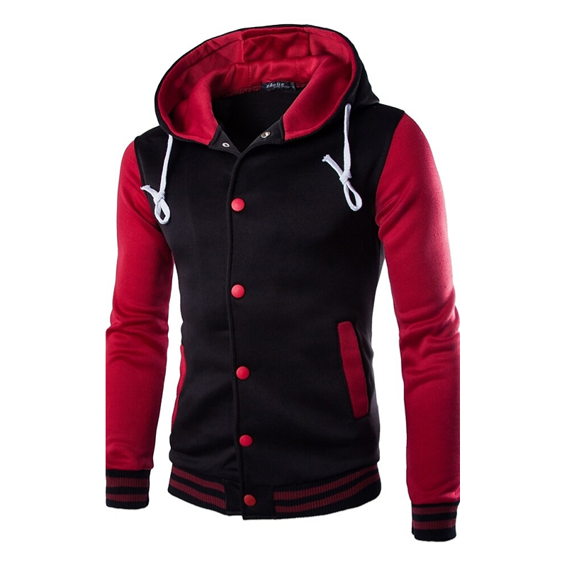 Men's Color Block Button Up Drawstring Hoodie