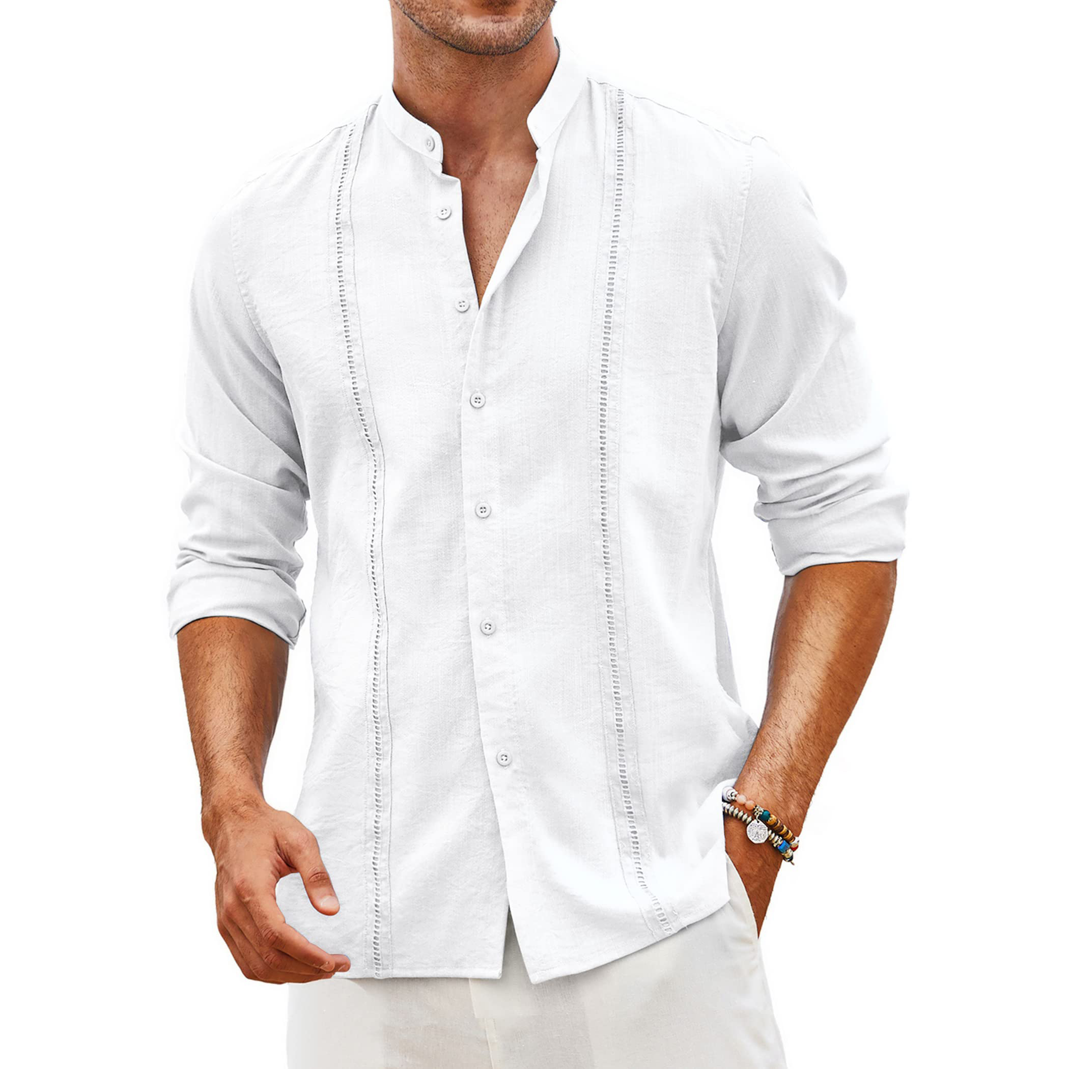 Men's Cuban Guayabera Long Sleeve Cotton Shirt