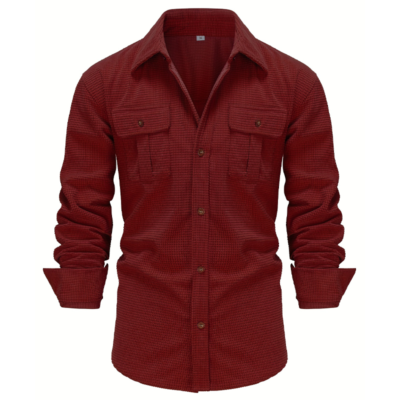 Men's Thick Corduroy Long Sleeve Shirt With Pocket Design