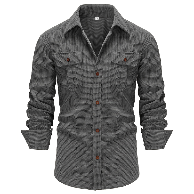 Men's Thick Corduroy Long Sleeve Shirt With Pocket Design