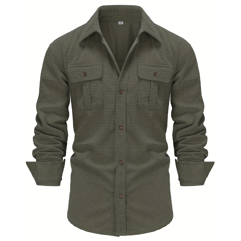 Men's Thick Corduroy Long Sleeve Shirt With Pocket Design