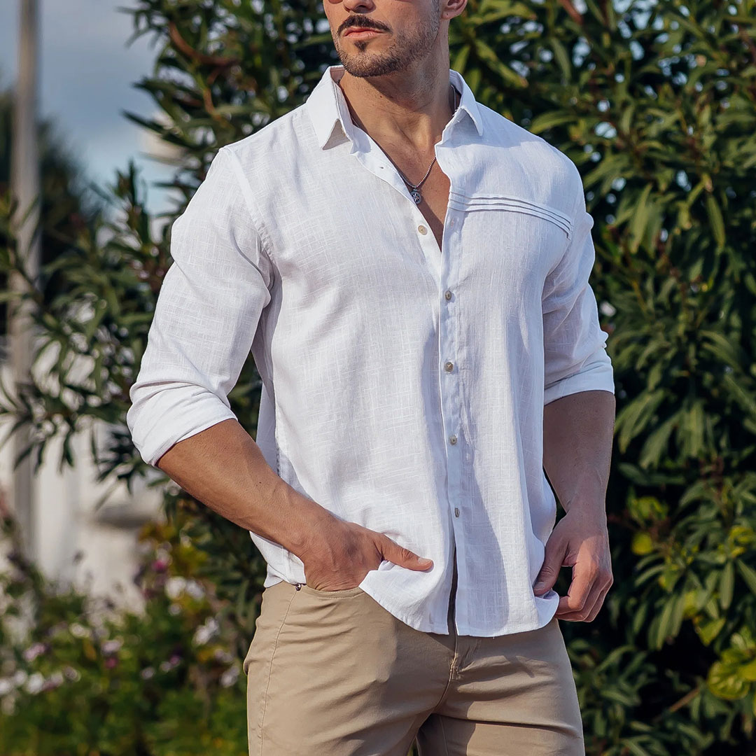Men's Long Sleeve Linen Blend Shirt